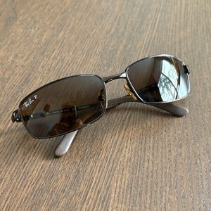 Ray-Ban P - RB 3194 014/83 Rectangular Sunglasses Amber Tint